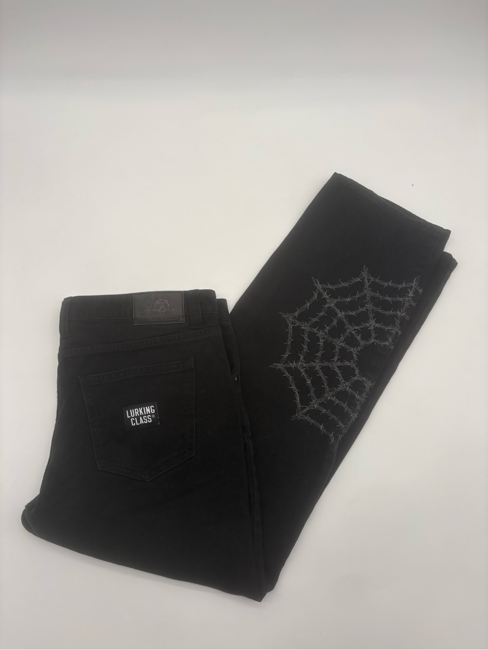 Lurking Class Black Barbed Wire Spiderweb Jeans